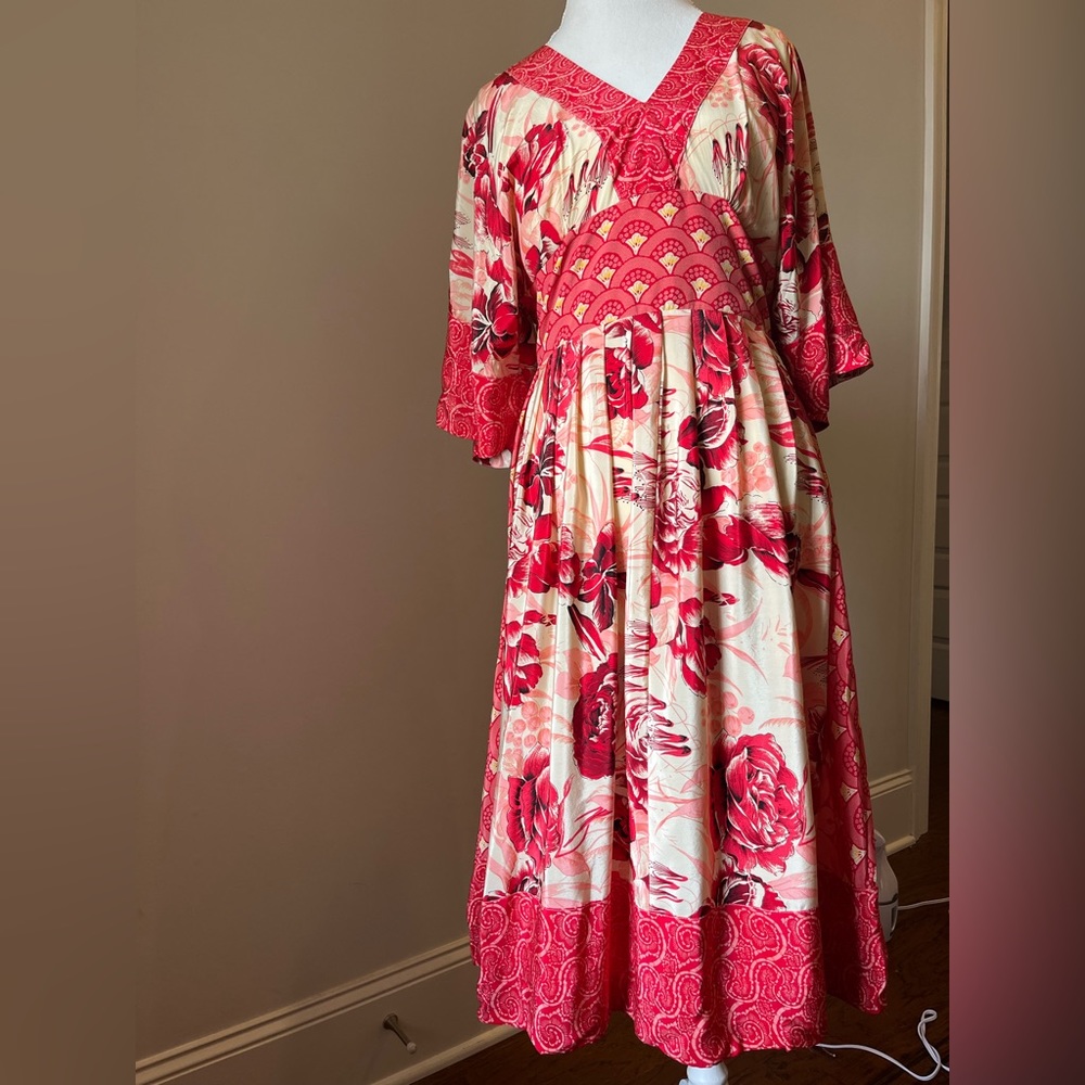 Anthropologie red floral dress size 12